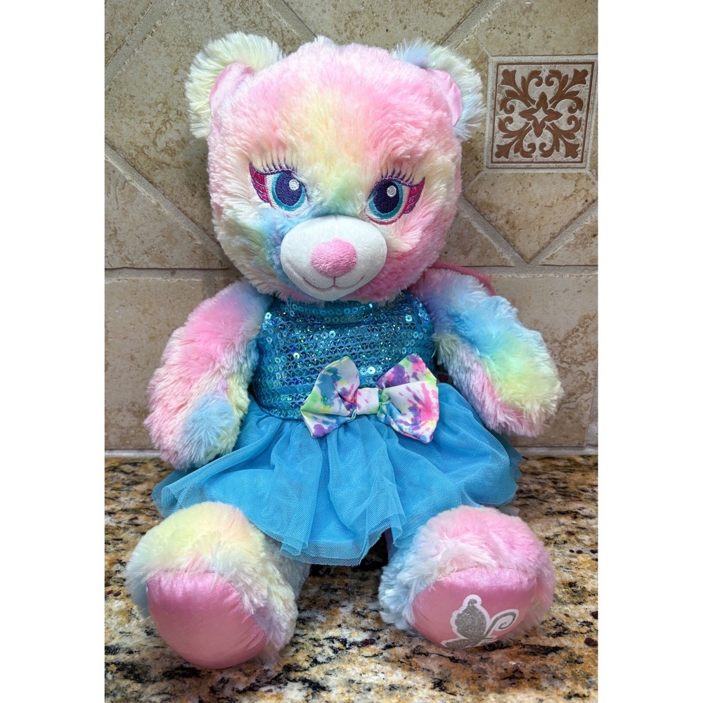 Build A Bear Fairy Friends 19" Plush Stuffed Animal Bear Pastel Tie Dye W/ Wings